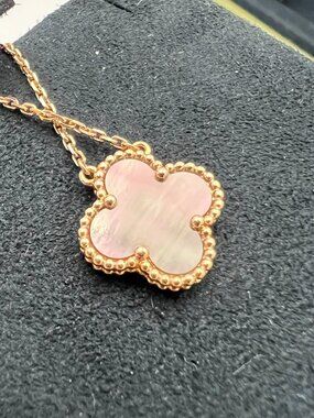 Van Cleef & Arpels Vintage Alhambra Grey Mother of Pearl Necklace 18K RG